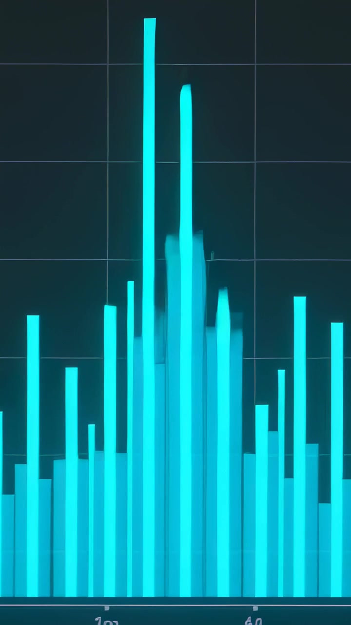 Vertical video: Receiving live update, bar chart with dual cyan series shifting on dark screen