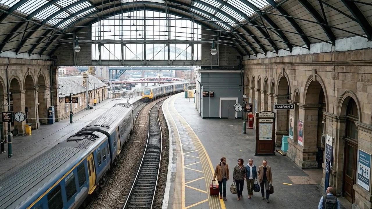 Passengers Walking Through Train Station Platform During Urban Journey