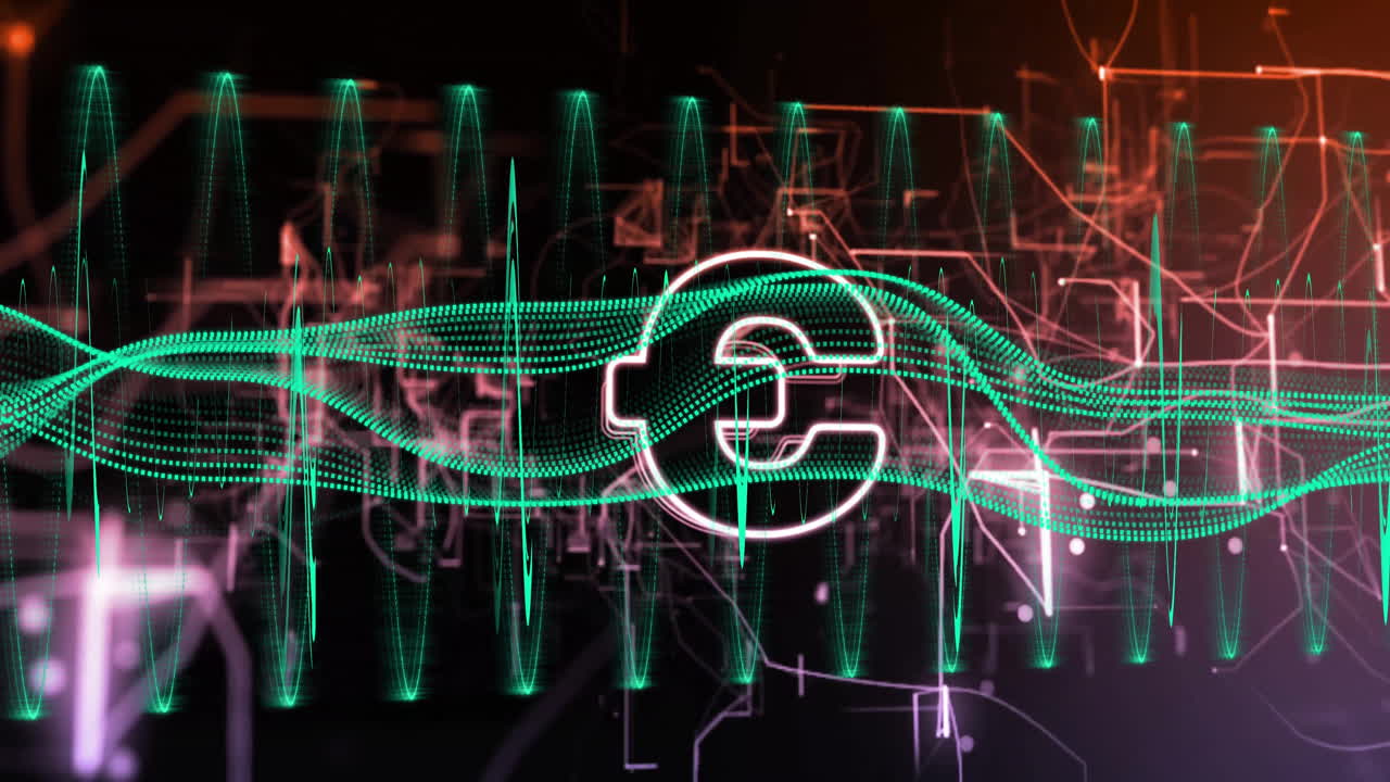 animación del signo del euro, procesamiento de datos y conexiones sobre fondo negro