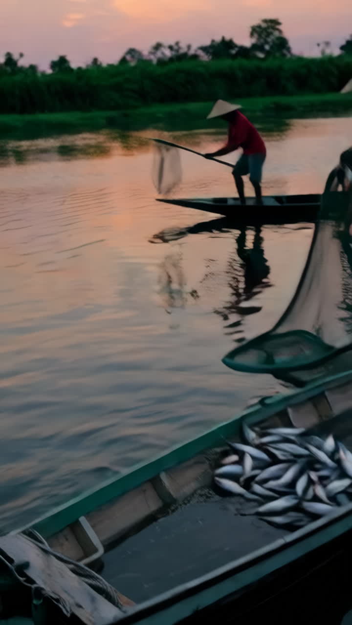Memancing Tradisional saat Senja di Sungai