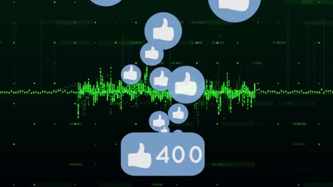 animación de las reacciones de las redes sociales sobre diversos datos en fondo negro