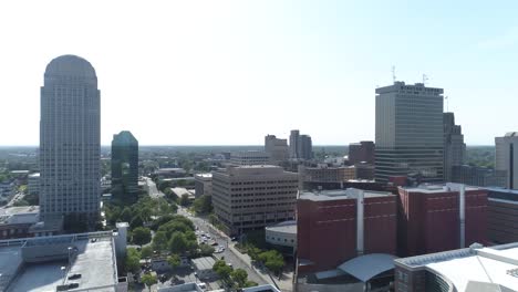 aerial drone, winston-salem, north carolina, downtown