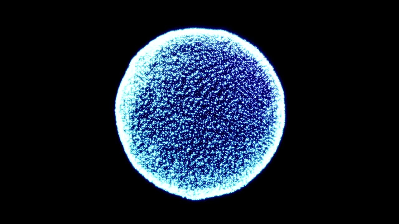 movimiento abstracto esfera colorida de partículas brillantes en fondo negro.