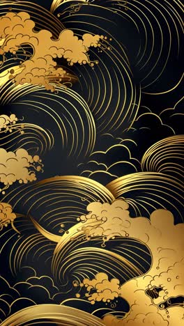 elegant video concept with golden waves on a dark background, featuring a top-down angle