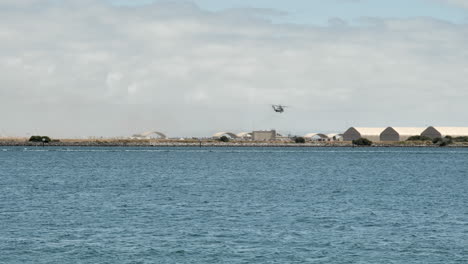 military helicopter landing at navy marine base