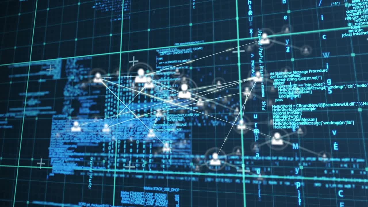 Central avatar pulsing and linking outward, spawning connected user icons and visualizing data flow
