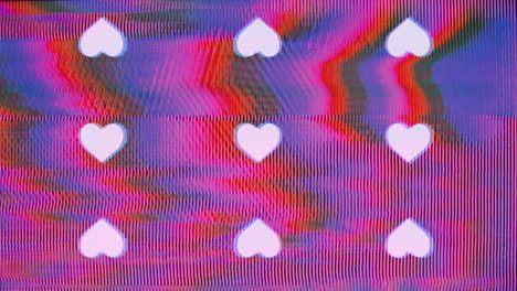 love concept glitch visual, 9 hearts in a square shape, analog glitches