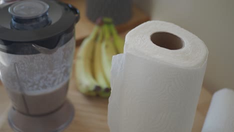 close-up of a paper towel roll in a kitchen