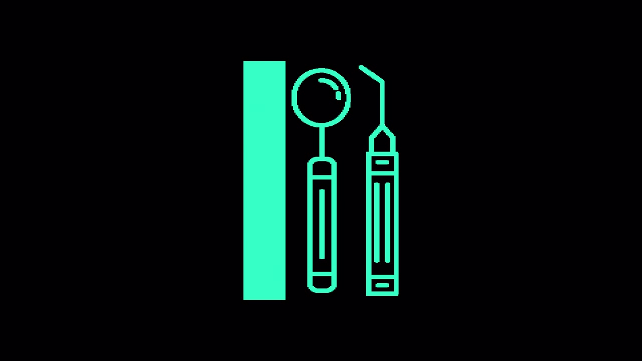 Animated Teal Outline of Dental Tools on Black Background