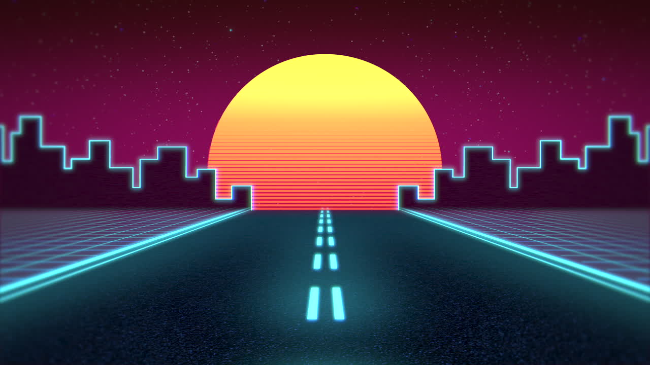 fondo abstracto retro de movimiento con carretera y ciudad