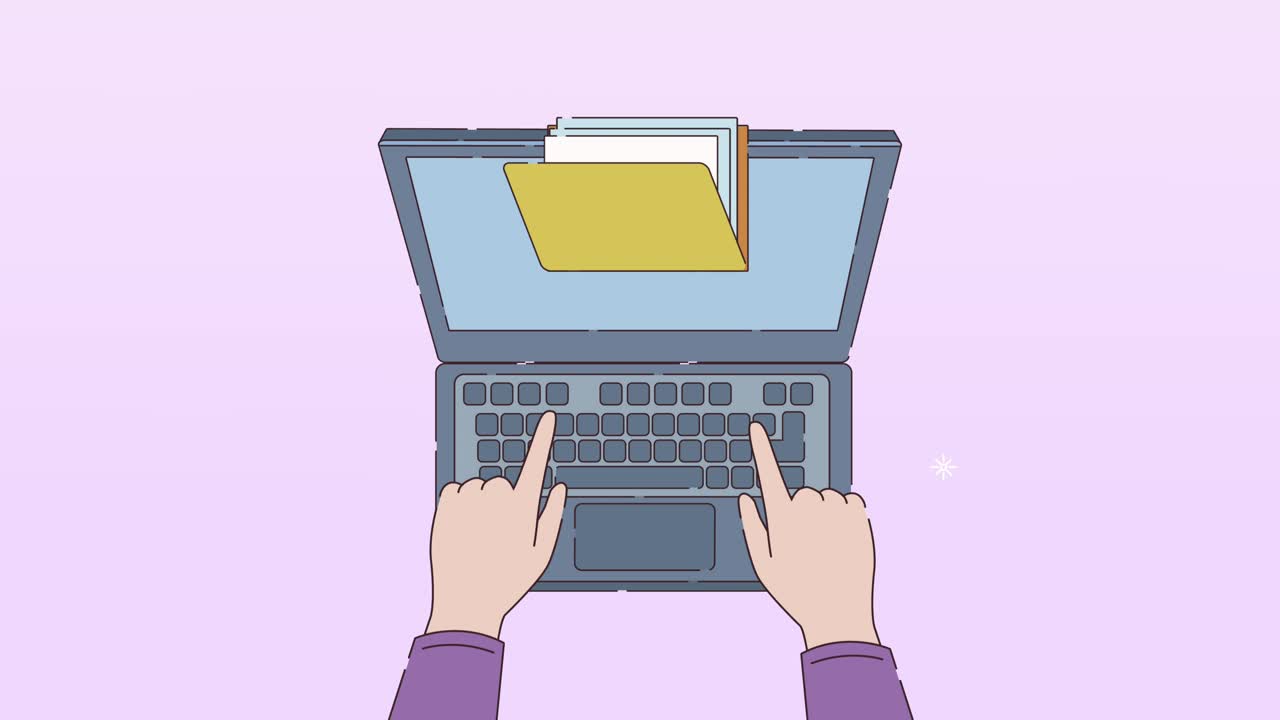 hände mit laptop mit ordner-animation