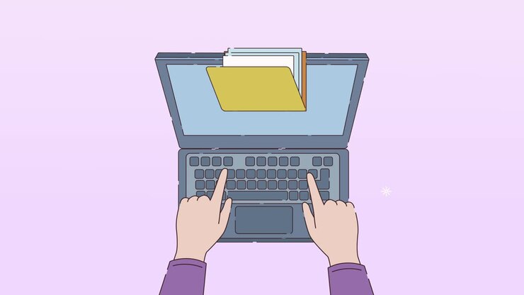 hands using laptop with folder animation
