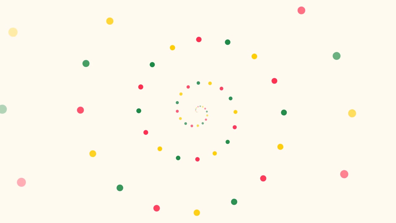 Abstract Animation of Colorful Dots Rotating in a Spiral Pattern
