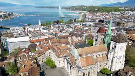 Imágenes-De-Drones-Sobre-La-Ciudad-Central-Y-El-área-Del-Lago-De-Ginebra,-Suiza