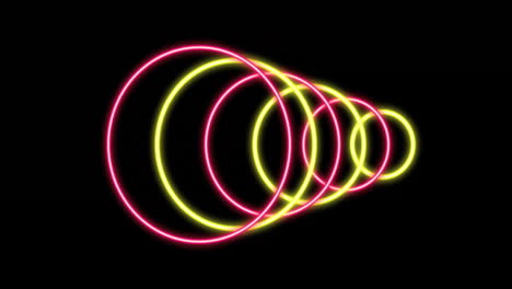 animation of glowing neon circles of light moving on black background