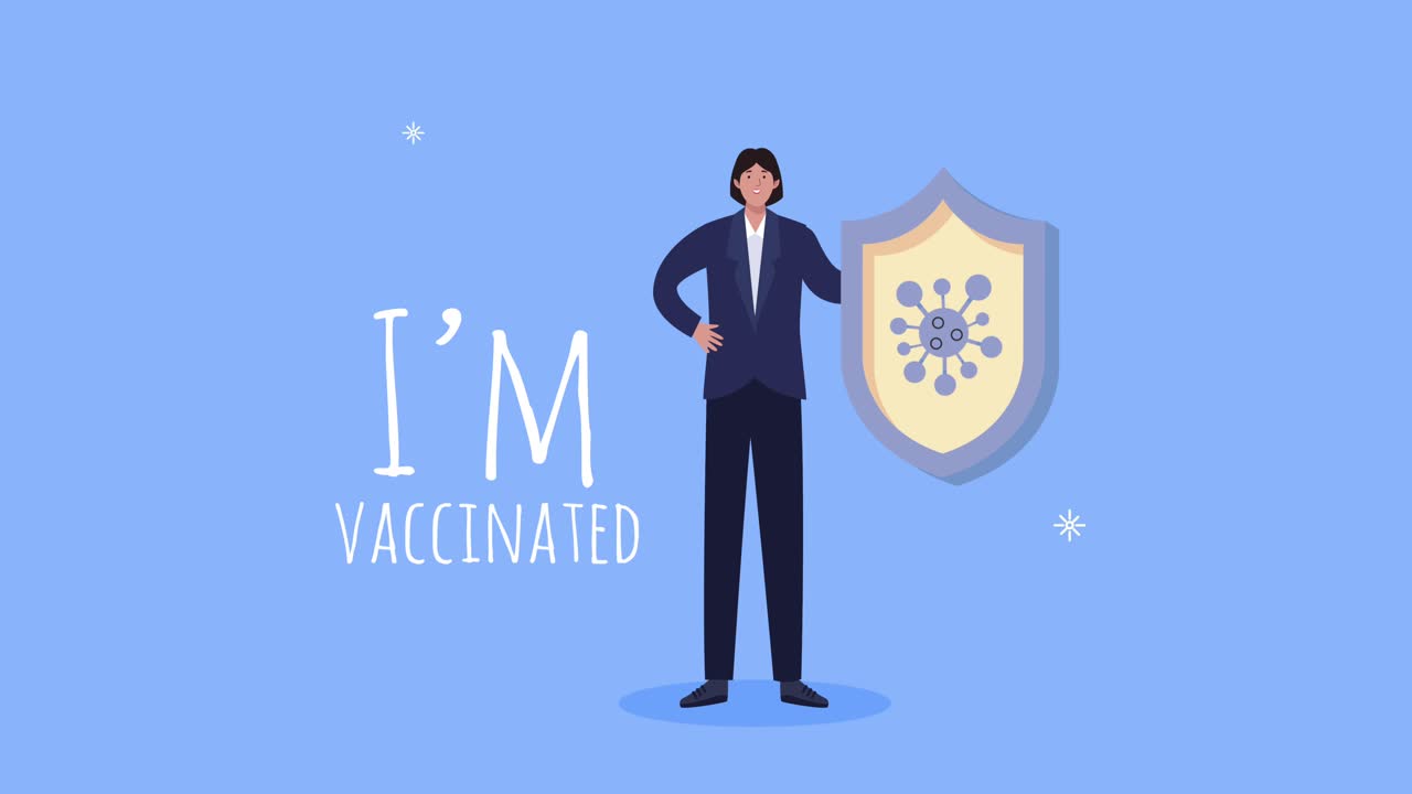 나는 백신을 접종했다. - 남자가 방패를 들어 올리는 글자.