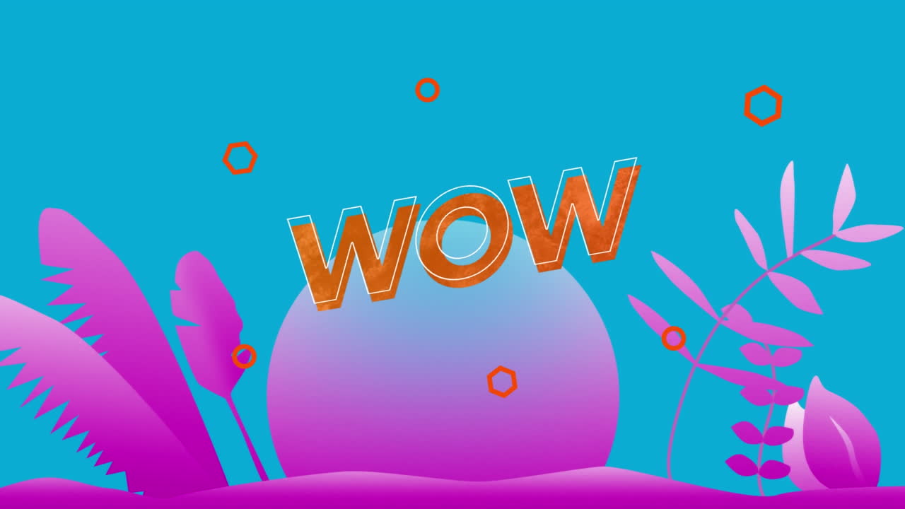 animación de texto wow sobre plantas púrpuras