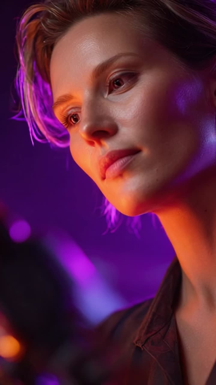 Captivating Portrait of a Woman with Intriguing Lighting and Color Contrast in a Cinematic Setting, Evoking Emotion and Curiosity in a Dreamy Atmosphere