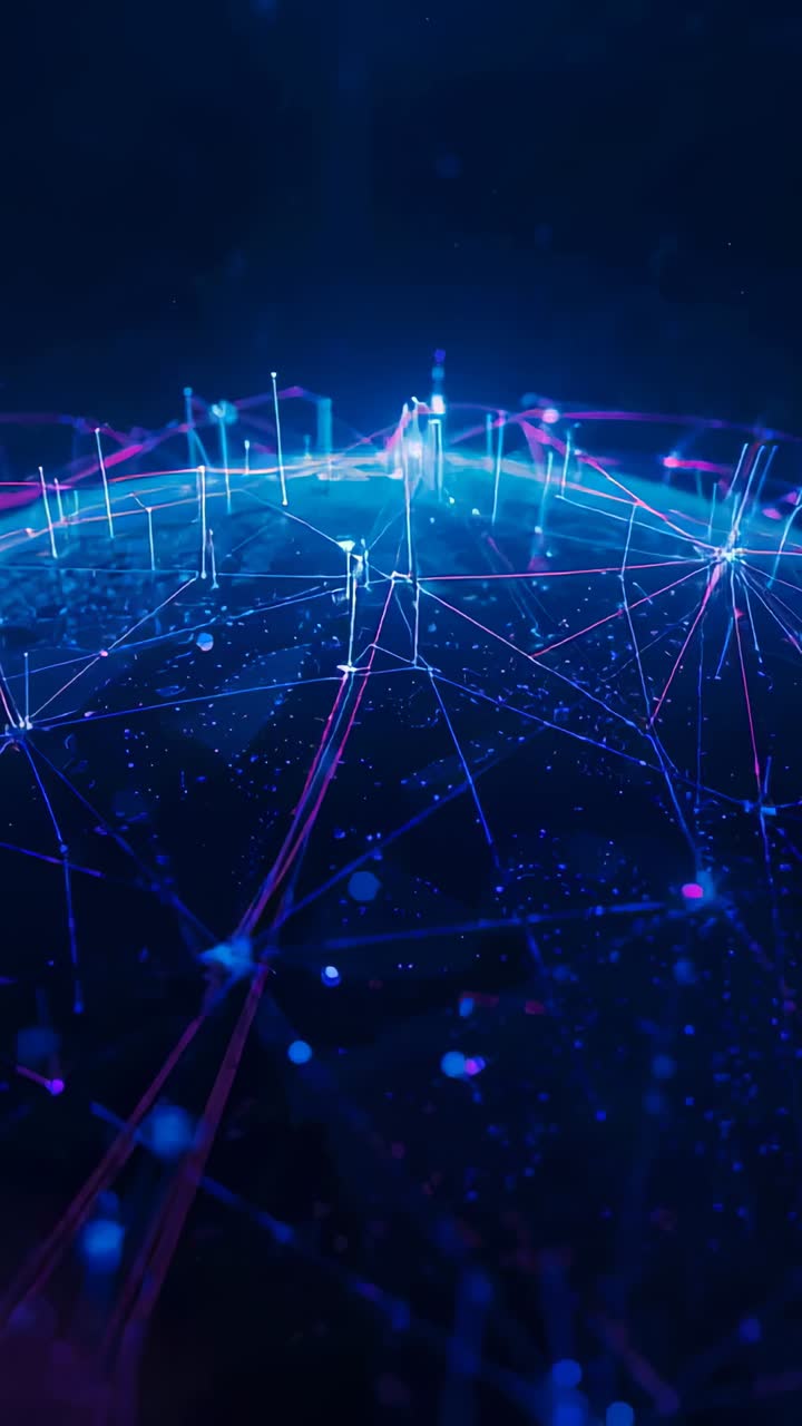 Vertical video: Rotating camera starting tilt, moving closer, showing lit globe with pulsing nodes