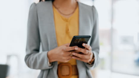 Walking,-phone-and-hands-of-business-woman