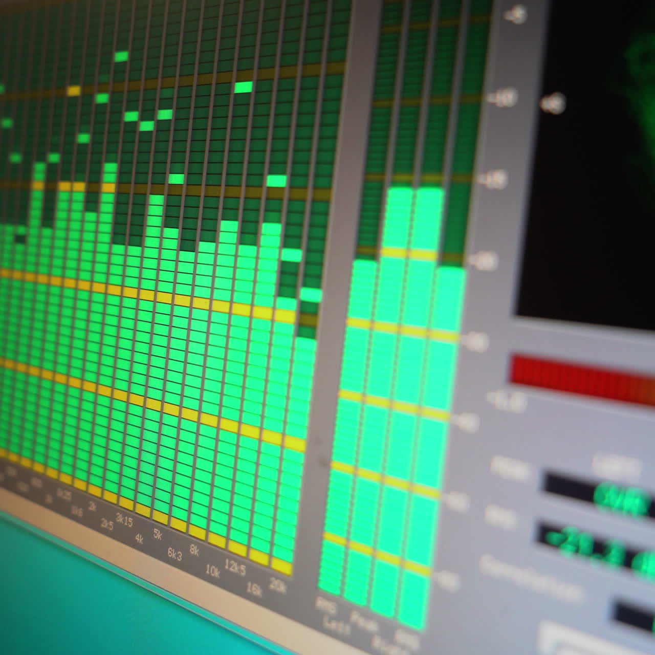 Audio waves on a computer screen. Voice recording for music. Recording studio or radio