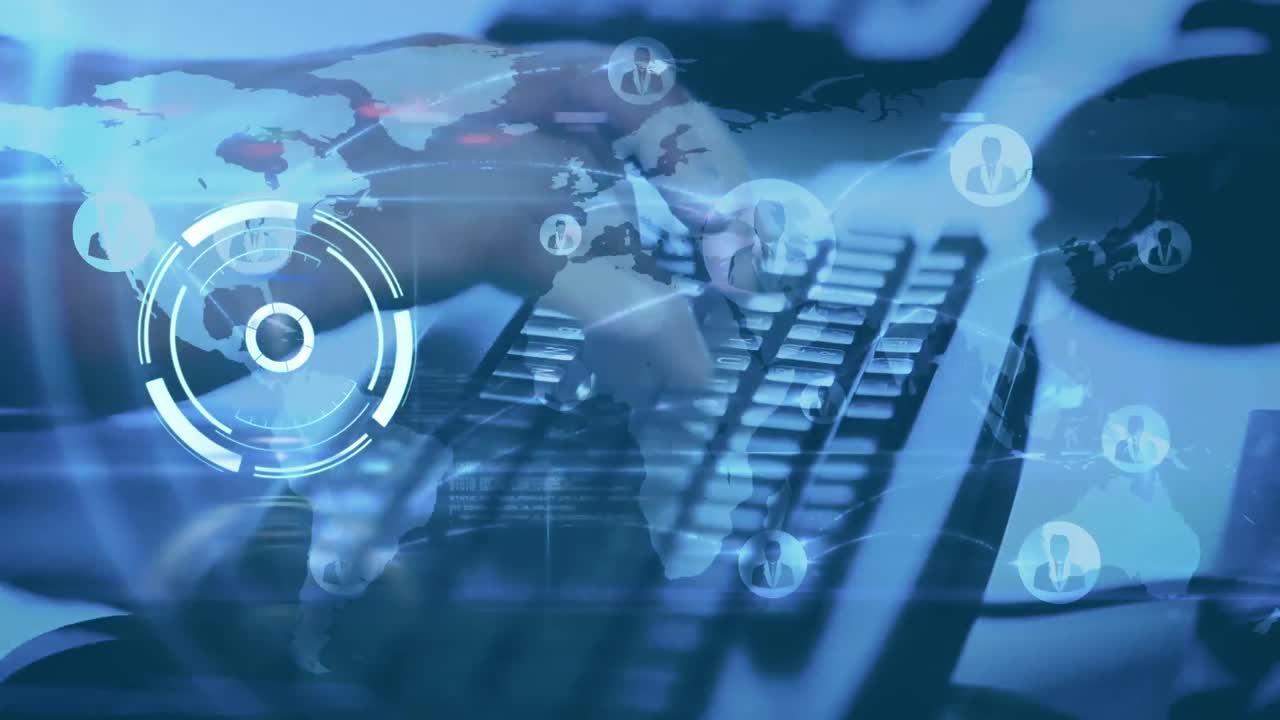 animación del escaneo de alcance sobre la red de conexiones y el mapa del mundo