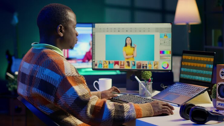 Man Editing Photos on Computer