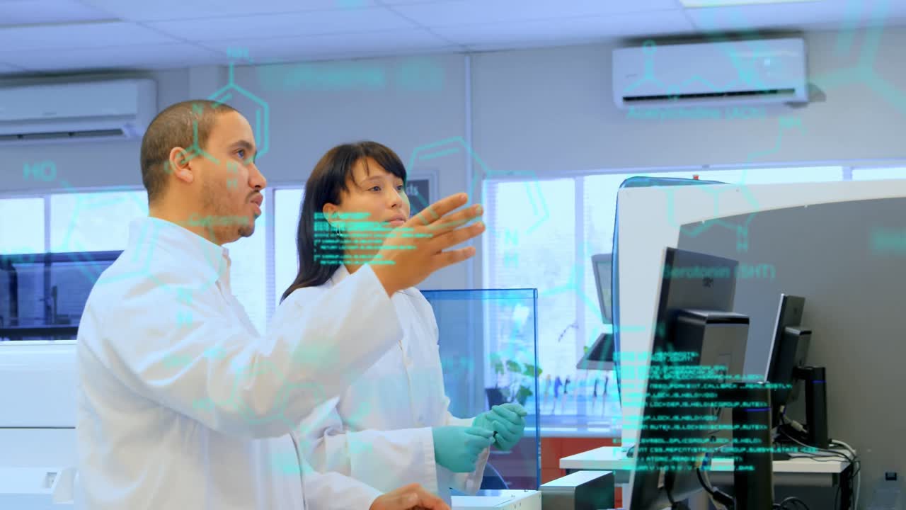 animación del procesamiento de datos científicos sobre dos científicos diversos