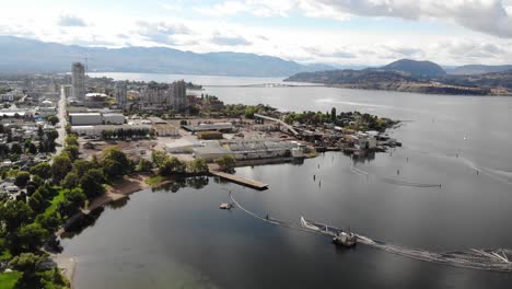 drone aerial over downtown kelowna