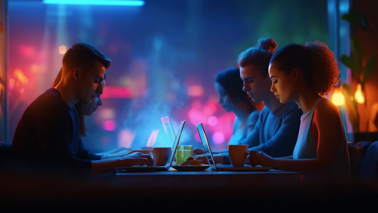 Team Working Together in Cafe