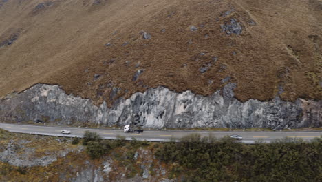 truck crossing el cajas national park at the ecuatorian andes 4000 mts from cuenca to guayaquil