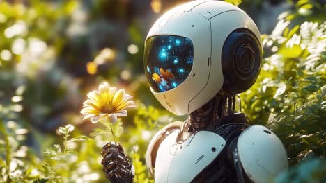 robot holding a flower