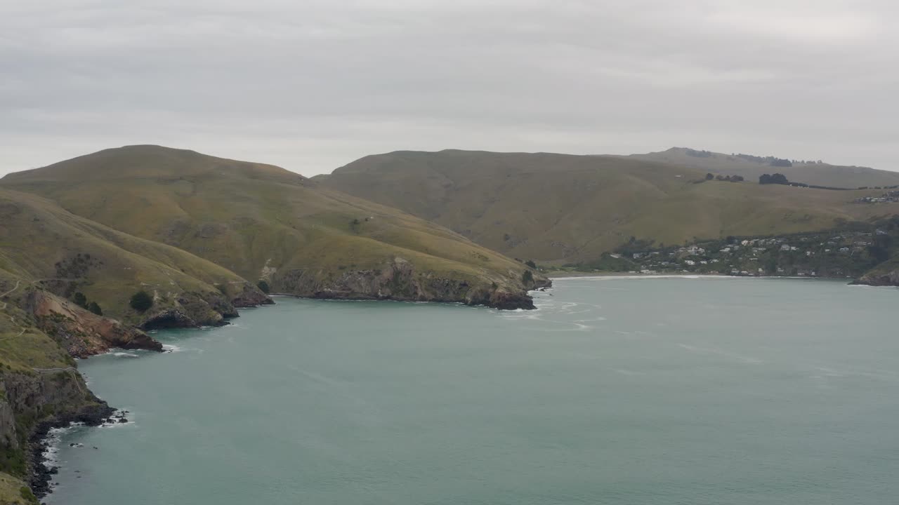 Walkway by the ocean, Taylors mistake, New Zealand, aerial view to Taylors Mistake beach from Godley Head Walkway, Canterbury, Christchurch,