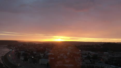 kaunas old town. drone aerial view. dramatic sunset