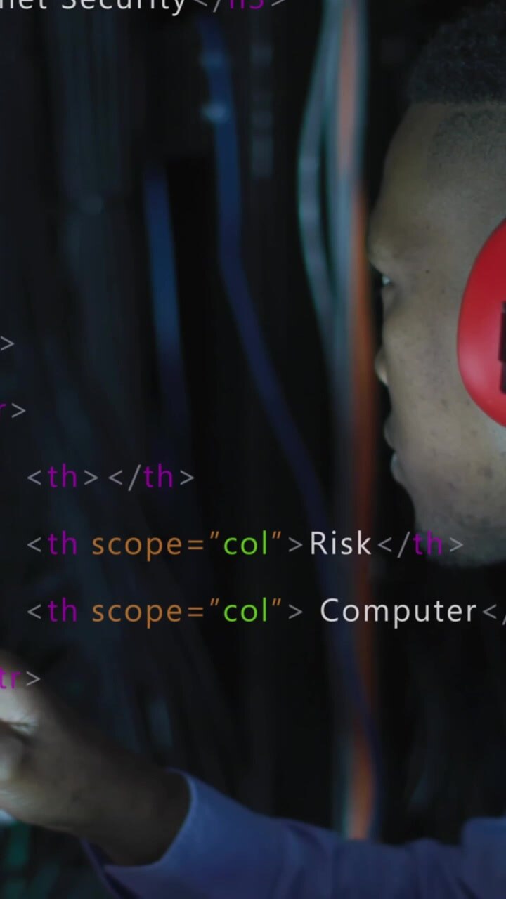 Animation of data processing over african american male it engineer and computer servers