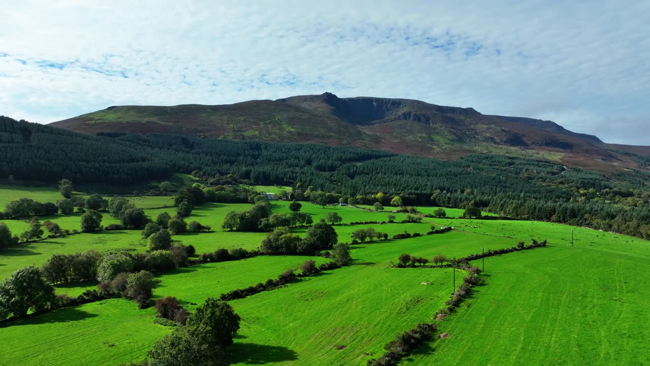Ireland Epic Locations drone flying over fertile farmland to The Comeragh Mountains Waterford stunning beauty