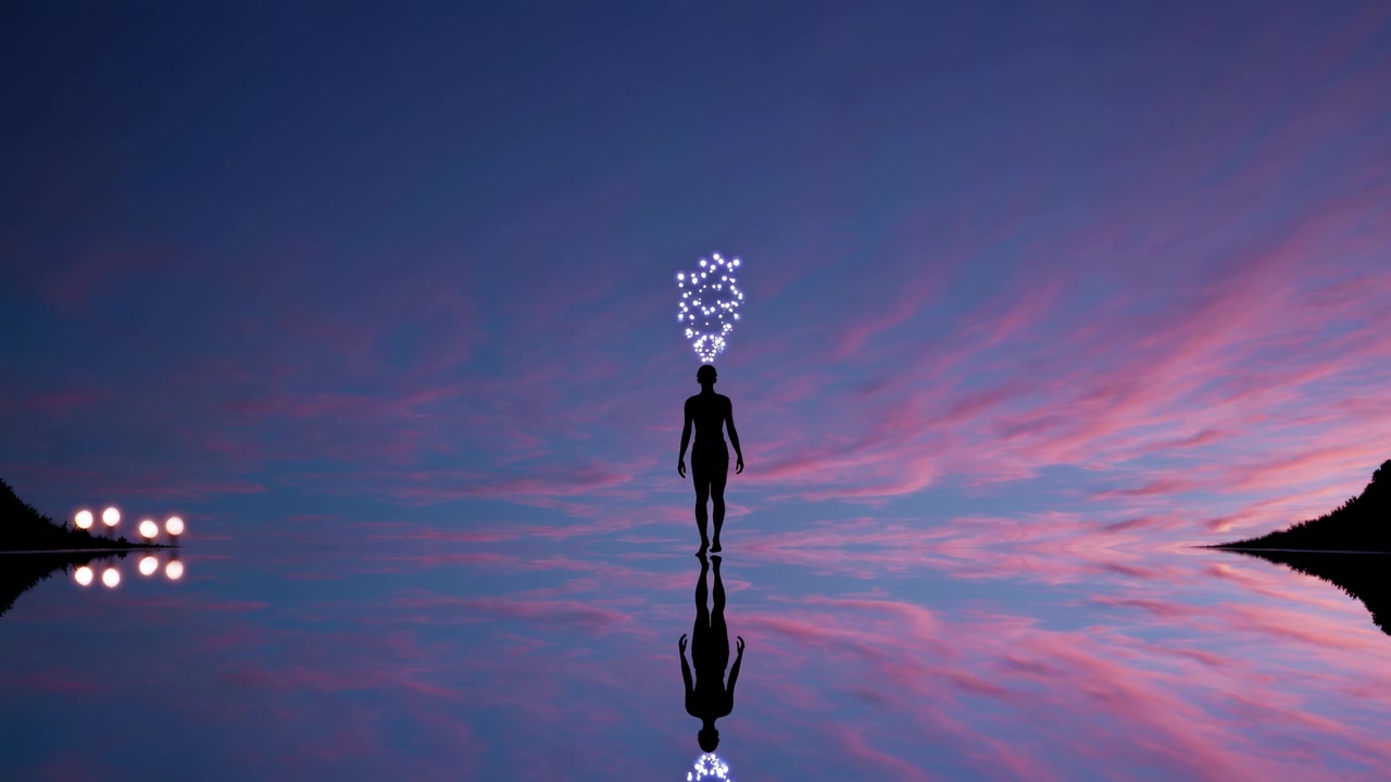 Silhouette d'une personne debout sous une ampoule lumineuse - Concept