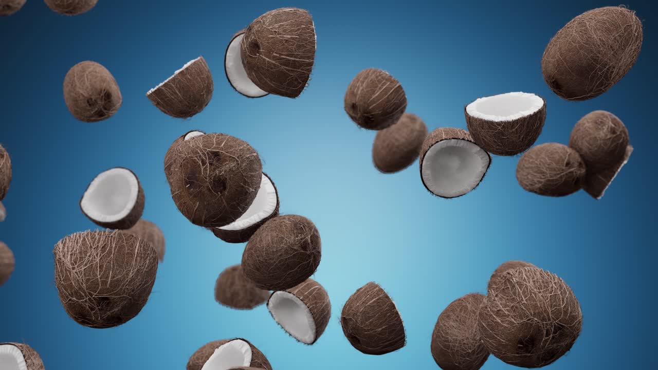 Falling coconuts on a blue background