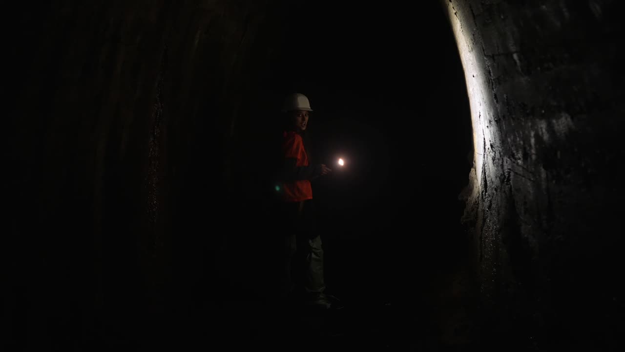 trabajador en un túnel oscuro