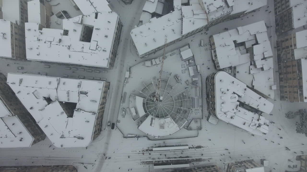montpellier aerial halles, laissac, under the snow, top shot, 프랑스, 겨울의 추운 날