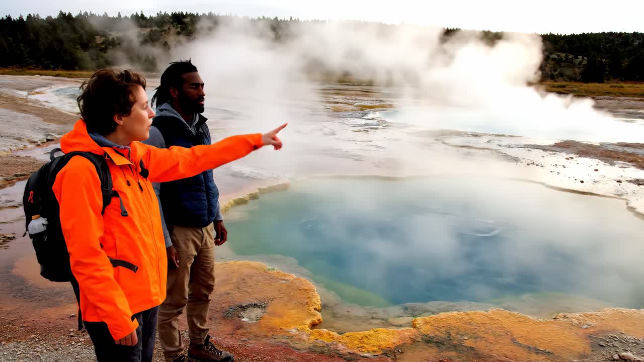 Turister, der besøger en geotermisk varm kilde
