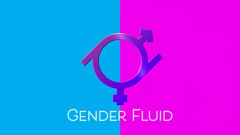 gender fluid text and symbol on pink and blue background