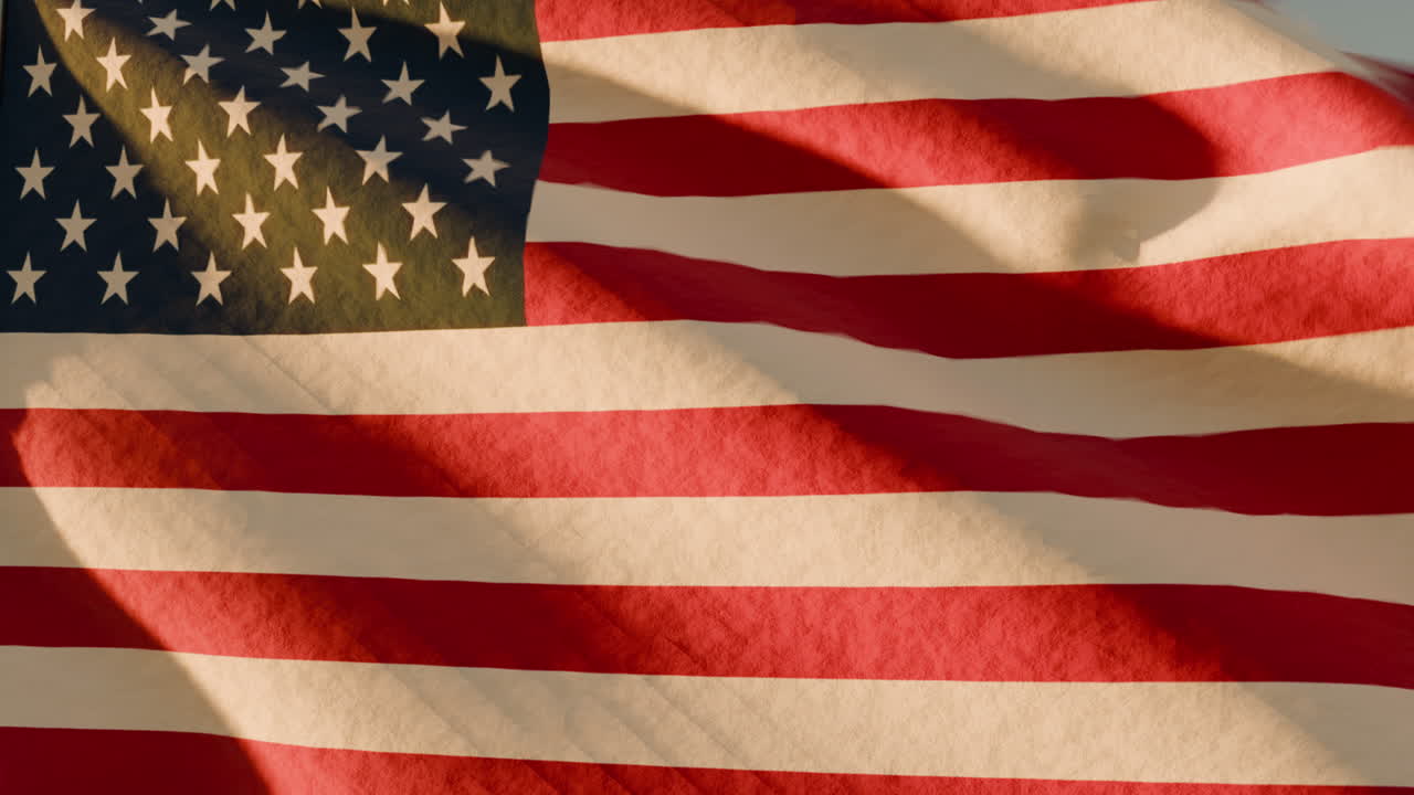 Background Of American Flag Waving At Sunset During the Memorial Day Celebrate