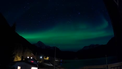 northern lights (aurora borealis) in scandinavia, filmed inside sigerfjord, timelapse,