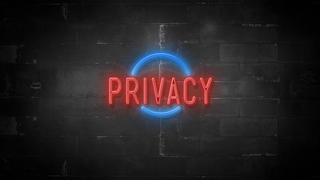 mensaje de privacidad en el letrero de neón parpadeante en resolución 4k