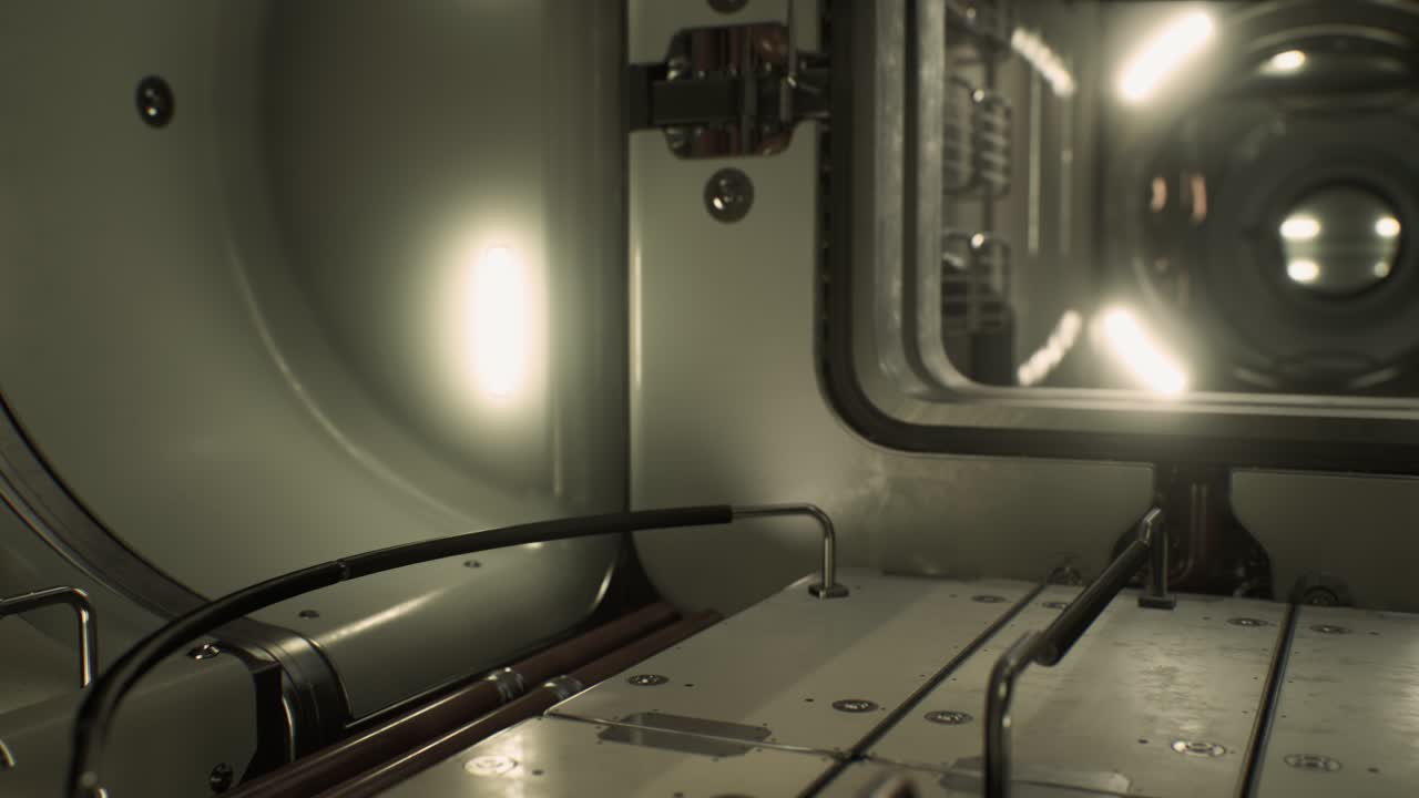 어두운 우주선 미래적인 인테리어