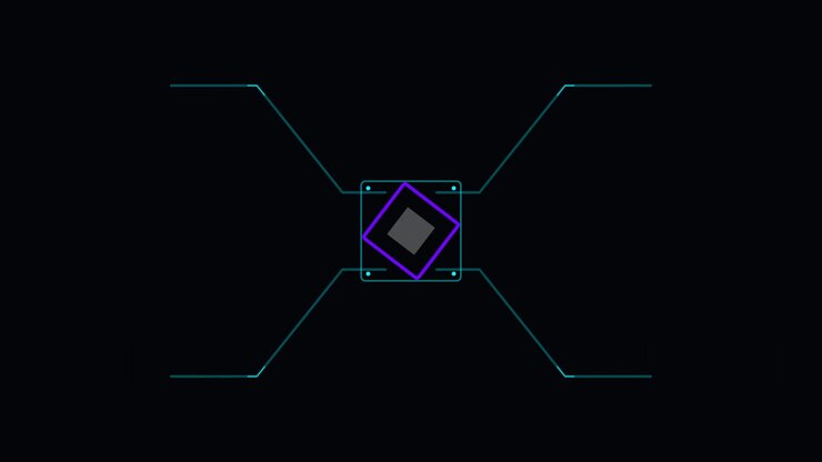 Abstract Digital Interface with Rotating Geometric Square