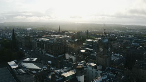 aerial view of edinburgh's downtown district with the balmoral clock tower prominently featured