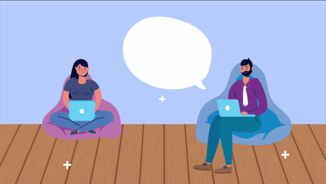 couple using laptop in the sofa