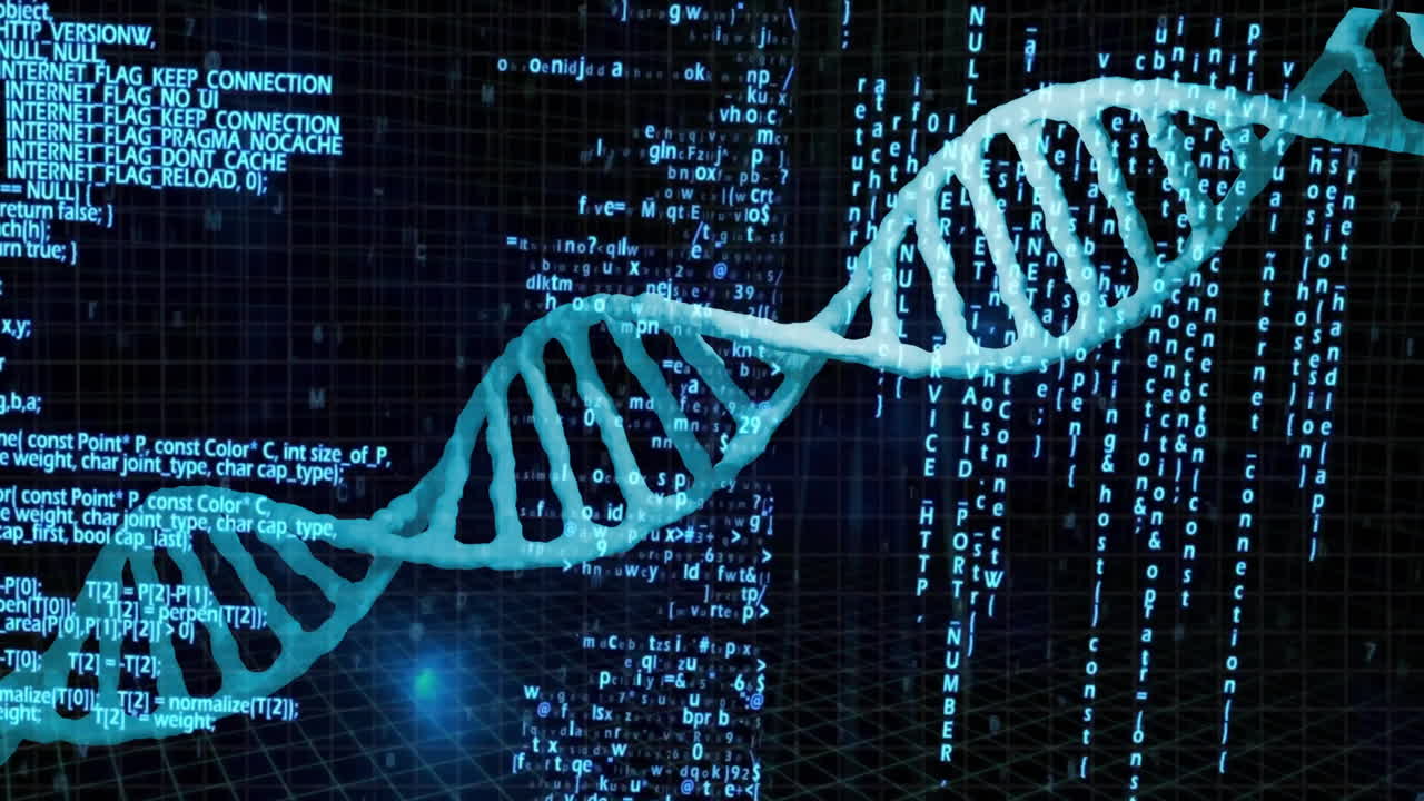 Animation of data processing over dna strand